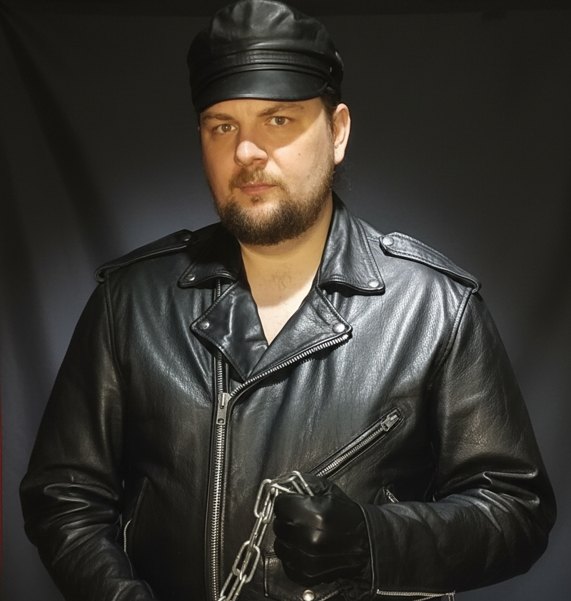 A portrait of Sir Thorn in leather gear